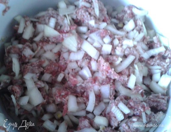 Можно сделать начинку из фарша и лука, точно так же как и начинка с рубленным мясом, только мясо пропускается через мясорубку.