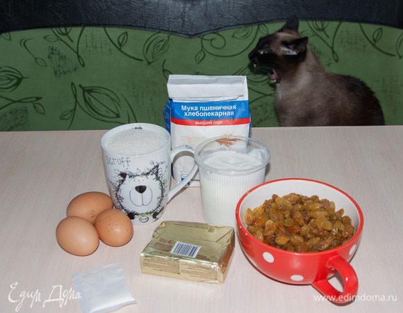 Подготовим все ингредиенты. Если у вас есть пушистый помощник (как у меня), то, во избежание попадания шерсти в кекс, его лучше попросить уйти с кухни :)