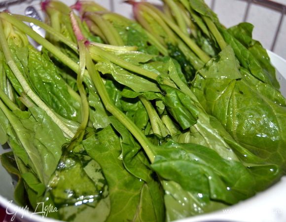 Шпинат хорошенько промыть,удалить тостые стебли.