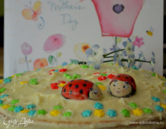 Разрезаем на порции и наслаждаемся. Приятного аппетита.
На заднем фоне открытка музыкальная от детей и мужа с пением птиц.