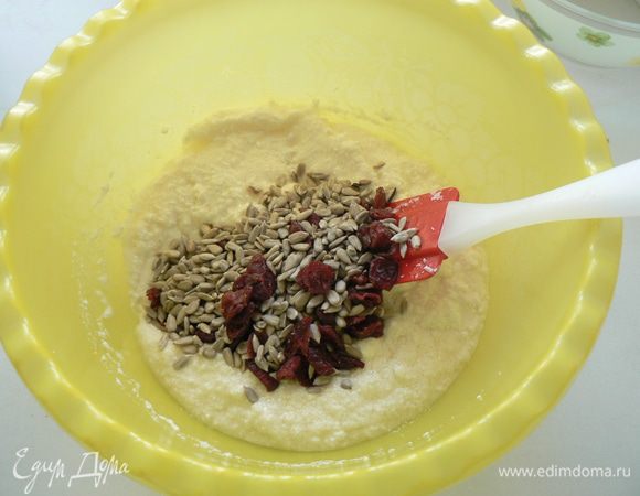 В творожную массу добавить семечки с клюквой