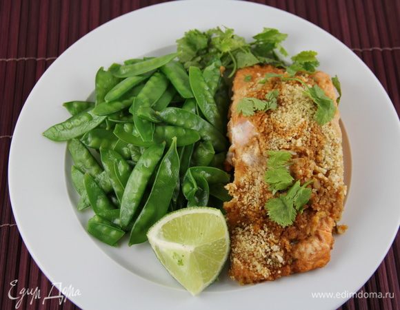 Подаем с гарниром по вкусу. У меня был сладкий зеленый горошек. Приятного аппетита))

