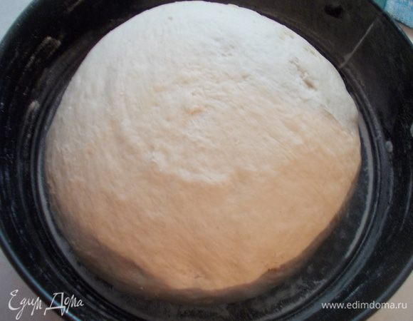 Затем еще раз на столе хорошо вымесите тесто. Должны «выйти все дрожжевые газы». Возьмите форму, присыпьте ее мукой и положите в нее тесто. Оставить на полчаса для того, чтобы тесто еще раз поднялось.