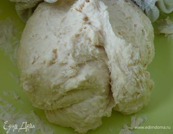 Все ингредиенты для теста  смешать  в комбайне с крюком для теста, пока тесто не станет однородным, гибким и гладким (у меня вышло очень липко но муки в этот момент не добавлять). Накройте тесто и уберите в теплое место на полчаса.
