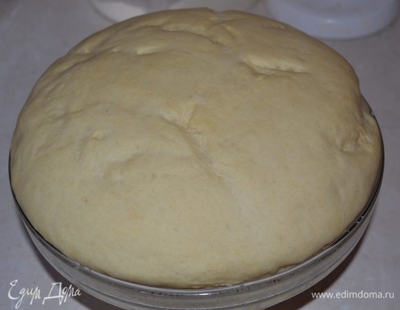 Накрываем тесто полотенцем, ставим в теплое место подходить. Тесто должно увеличиться в 3 раза примерно. У меня тесто довольно быстро подросло, за 1-1,5 часа.