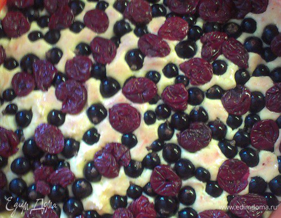  сверху выкладываем смородину и вишню, немного "утапливая" в тесте
