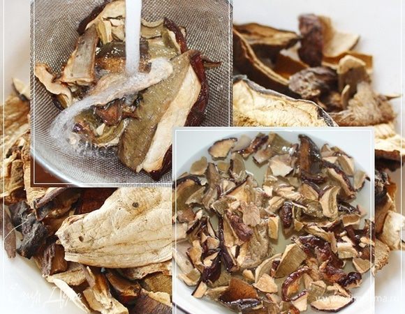 Промываем. Сначала просто – под краном. А потом грибы надо замочить. В теплой водице. Минут на тридцать, как минимум. Чтобы размякли. Тут, кстати, аромат от грибов начинает исходить. Лесной такой… летний. И заодно всякие песчинки, если вдруг остались, отлипнут и смоются.