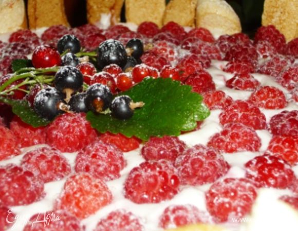 Отправить в морозильник на 4-5 часов. Перед подачей украсить веточками смородины и присыпать сахарной пудрой. 