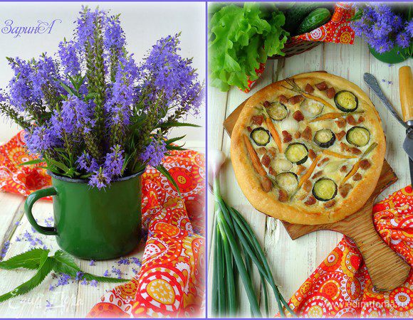 Совершенно забыла добавить фото пирога. Закончилась начинка и остался кусочек теста. Вот и сообразила быстрый открытый пирог с овощами и мясом.