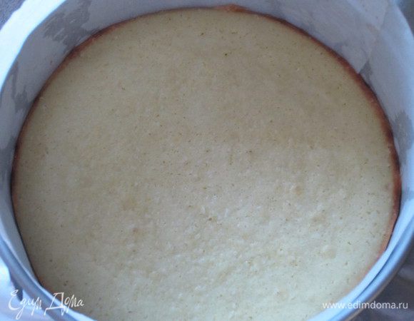 Тесто выложить в разъёмную форму с пергаментом и выпекать разогретой до 180 °С духовке 20 минут.