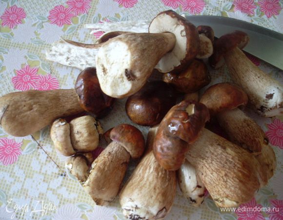 Прикупила по случаю немного молодых белых грибов, жаль в нашем саду не растут. Часть из них пойдет в суп.