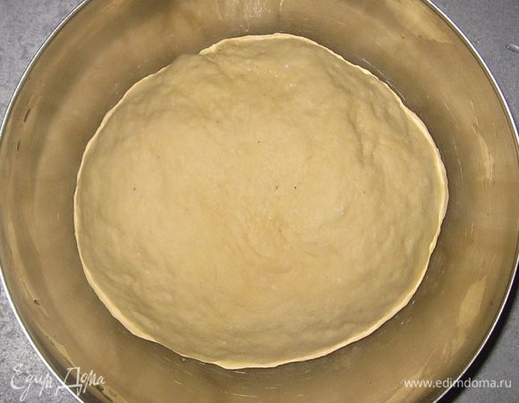 Смазать глубокую тарелку маслом, положить тесто. Накрыть полотенцем и поставить в теплое место на 1 ч.