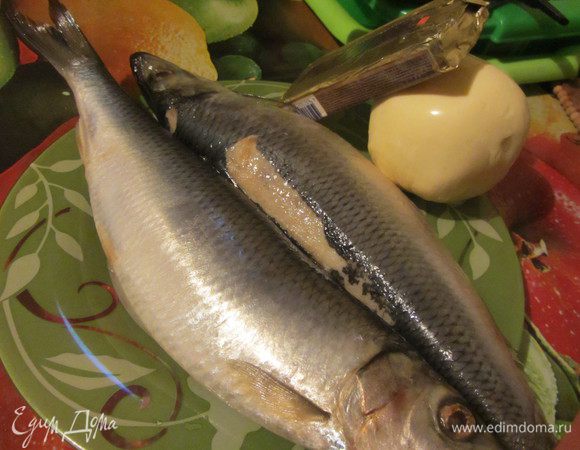 Вот наши вкусные составляющие: селедочка...маслице и сыр