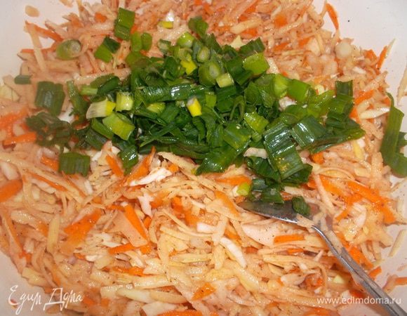 Изначально я хотела добавить обычный репчатый лук, но потом, опасаясь, что мое чадо есть не захочет (не дай Бог заметит лук:-)), решила ограничиться зеленым...