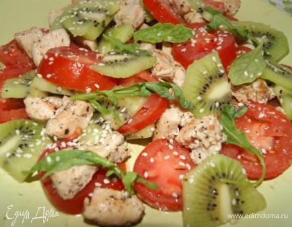 Соединить все ингредиенты,  перемешать, добавить кунжут по вкусу, я добавила еще несколько веточек руколы! Приятного аппетита.