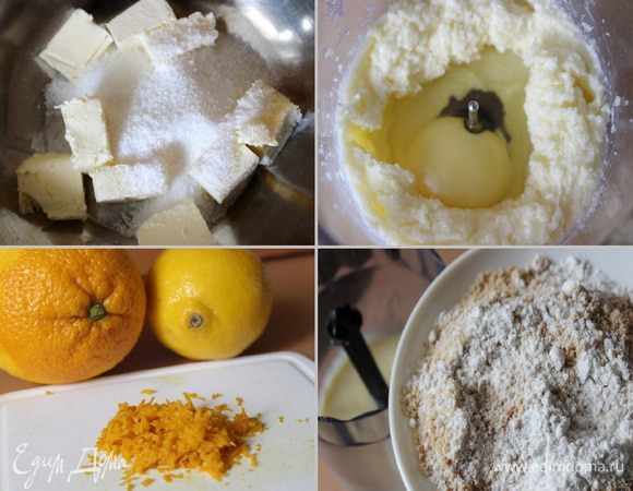 Начнём с питивье. Для начинки смешать миксером или в блендере масло с сахаром добела. Добавить яйцо, ром и цедру. Смешать. Миндаль размолоть в блендере и смешать с мукой. Соединить масляную и ореховую массы. Начинка размягчится после взбивания, поэтому её необходимо минут 20 подержать в холодильнике.