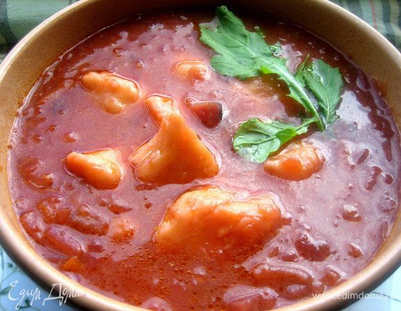 В борще ньокки тоже сварились...Наливаем порцию.