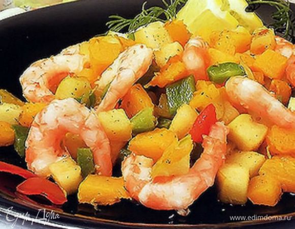 Обжаривать еще 3 -5 минут. Посолить, поперчить белым перцем и добавить несколько веточек тимьяна.
В посуду для запекания укладываем фаршированные ракушки и на 5 -7 минут отправляем в разогретую до 170 град. духовку.
Выкладываем на тарелку - украшаем целыми креветками и дольками спелого киви. Составляющие можно миксовать по желанию и вкусу!
Приятного аппетита!!!