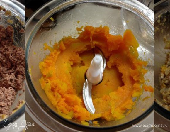 Обжарим все ....отдельно печень в конце жарки добавив мускатный молотый орех соль перец.....грибы пожарим с луком и чесноком....все по отдельности пюрируем в блендере.....