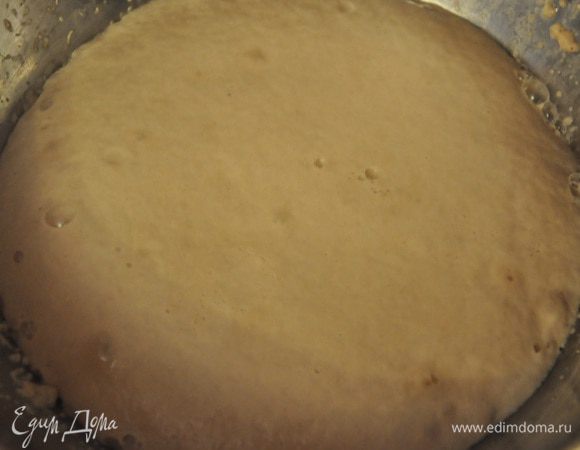 Для начала поставим опару: для этого в небольшой чашке развести дрожжи в воде, сахар (1 ч.л.), смешать с мукой (2-3 ст.л.), перемешать хорошо, накрыть и поставить в теплое место, чтобы опара поднялась.
