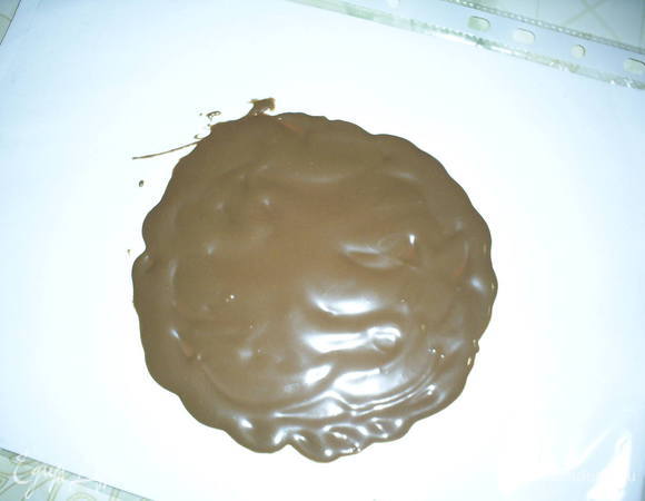 Для "огородика" растопим шоколад и выльем его на файл, чайной ложечкой придадим ему необходимую форму. Сильно не выравниваем, оставляем небольшую "волнистость".