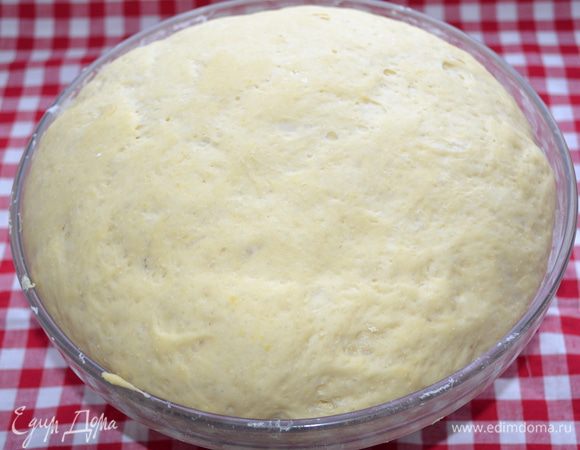 Миску с тестом накрыть полотенцем и поставить подходить на 1-1,5 часа. Тесто должно увеличится втрое.