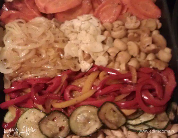 Получается вот так.  Картошку жарим отдельно.  Ее вместе с помидорами и зеленью (кинза, салат), подаем отдельно. 