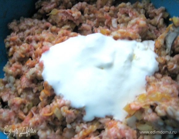 Пару ложек сметаны в начинку,остальное в заливку.