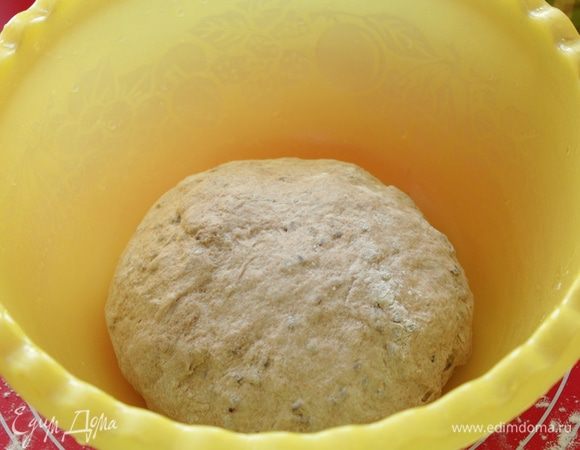 Переложите тесто  в смазанную раст.маслом миску,затяните пленкой и оставьте для брожения на 1-1,5 часа до увеличения в двое,с обминкой через 30мин