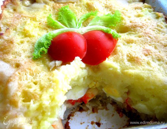 Украсить и сразу подавать горячим прямо в общем блюде...