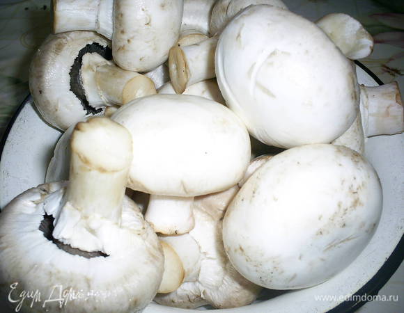 Шампиньоны лучше выбирать не самые крупные, но и не мелкие. Первым делом моем грибы.