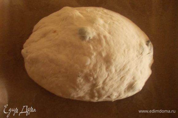 После того, как тесто подойдет, заново его помять и сформировать хлеб. Положить его на противень с пергаментом. Дать ещё раз подняться и выпекать при 180 гр. 50-60 минут.