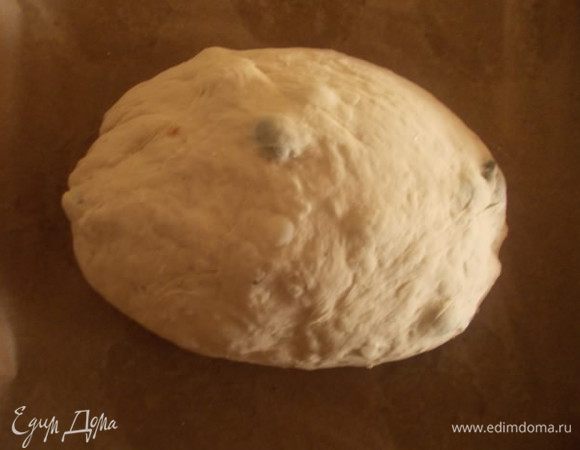 После того, как тесто подойдет, заново его помять и сформировать хлеб. Положить его на противень с пергаментом. Дать ещё раз подняться и выпекать при 180 гр. 50-60 минут.