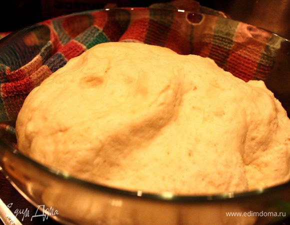 Кладем наш колобочек теста в миску, накрываем полотенцем и оставляем подниматься где-то на 1 час.