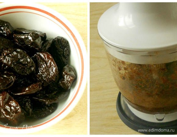 Чернослив измельчите в блендере до пюре. При желании можно добавить 1 ст. л. сливового джема.