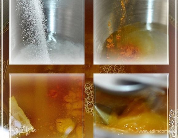 Воду берем … горячую. Граммов стописят. Туда высыпаем сахар, соль, шафран и дрожжи выкладываем. 