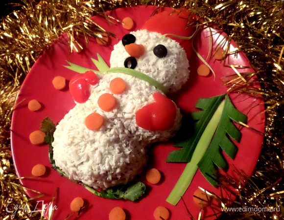 Кстати, снеговика такого можно приготовить заранее, он только станет лучше,когда настоится)))