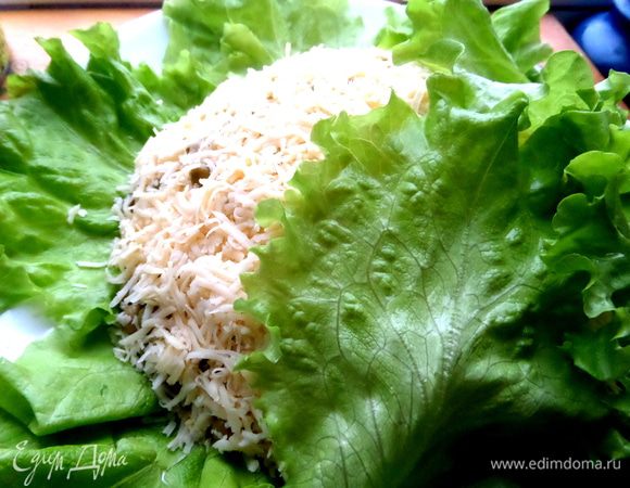 И прижимаем листья к горке салата.