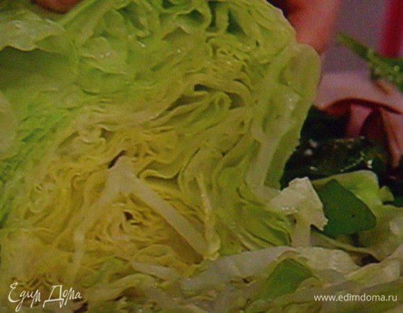 Непосредственно перед подачей нарезать айсберг салат тонкими полосками...