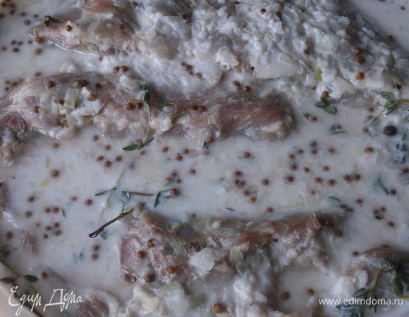 Смешать кефир со специями и солью и замариновать ребра. Оставить на ночь.(Можно и дольше)