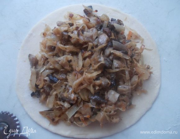 На каждый кружок положить начинку.