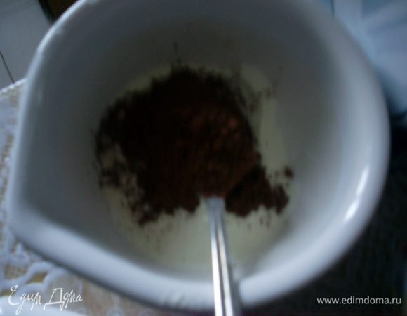Добавить к нему сухое молоко и какао. Перемешать.