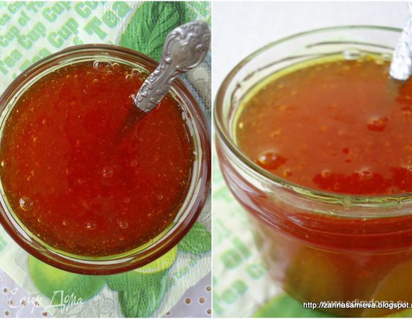 Готовый горячий джем разлить по баночкам и закрыть крышками. Это джем который варила в прошлый раз, он более жидкий. 