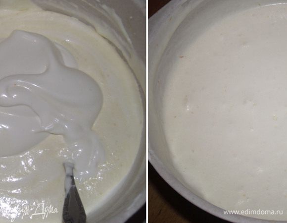 Белковую массу осторожно добавляем к взбитому маслу со сгущенкой.