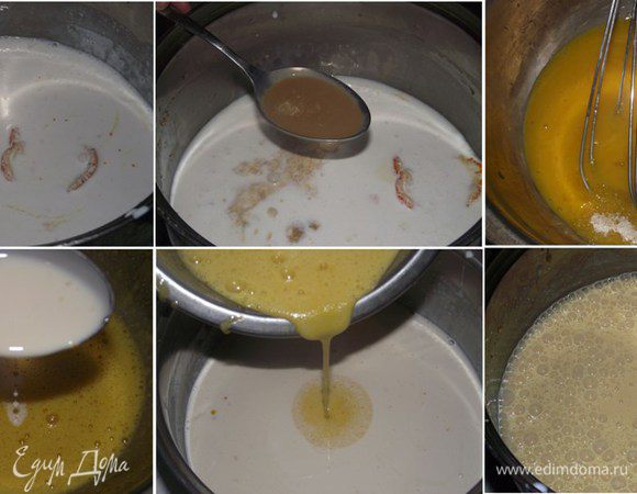 15 г желатина замочить в 100 мл холодной воды, добавив в него щепотку лимонной кислоты. На сито отправить фрукты и дать стечь сиропу в отдельную емкость. 15 г желатина замочить в 100 мл сиропа из фруктов.  Если используете кондитерский крем, будьте внимательны — в нем должен присутствовать сахар. Поэтому внимательно прочитайте состав. 200 мл сливок нагреть на плите на слабом огне, добавить 50 г сахара, кремовый ликер и натертую цедру. В отдельной посуде взбить желтки с 30 г сахара в пышную массу. К желткам маленькой струйкой добавляем теплые сливки, а затем массу снова отправляем на очень слабый огонь и прогреваем, но не даем сильно нагреваться кастрюльке, постоянно венчиком помешиваем желтковую массу. Как только масса начнет густеть, снимаем с плиты и охлаждаем.