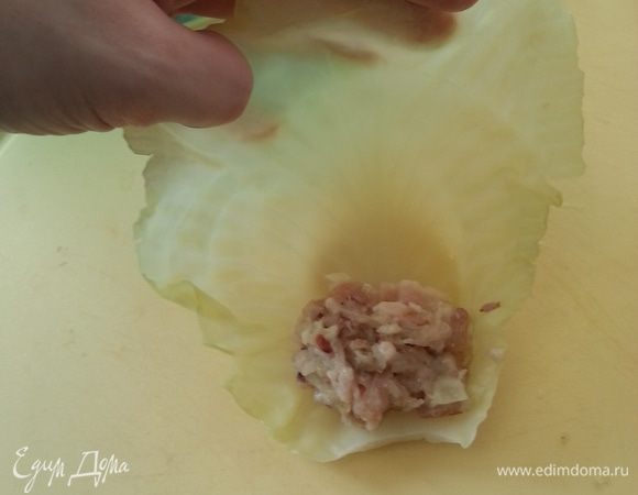 Выкладываем фарш на основание листика...