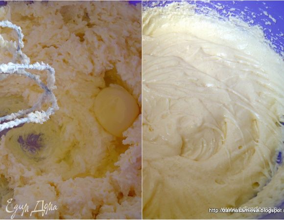 Не прекращая взбивать, ввести по одному яйца. 


