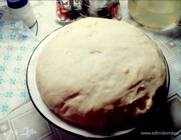 Готовое тесто накрываем хлопоковым полотенцем/салфеткой и ставим в теплое место (я поставила около батареи). Тесто должно подойти в 2 раза. у меня подошло примерно за 1 час.
Когда тесто подойдет, посыпаем с легка мукой,чтобы не липло  вымешиваем его и снова ставим в теплое место ещё на минут 30. 
