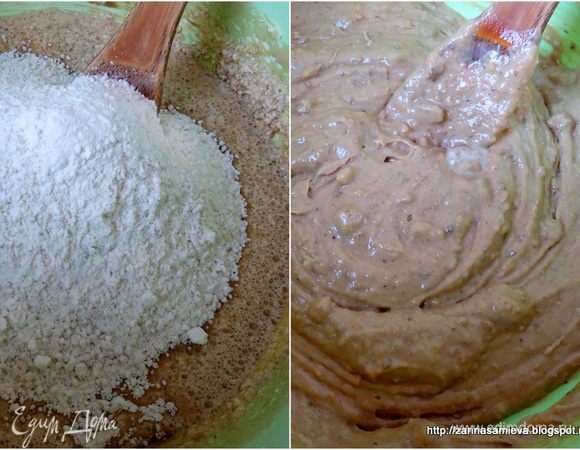 Соединить сухие и жидкие ингредиенты, замесить тесто.
