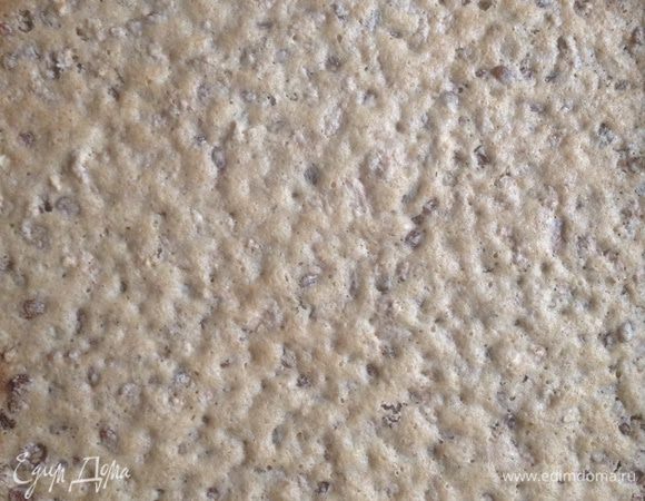 Смазать маслом противень и очень тонко распределить по нему полученную смесь и выпекать при 200 градусах около 15-20 минут до легкого зарумянивания.